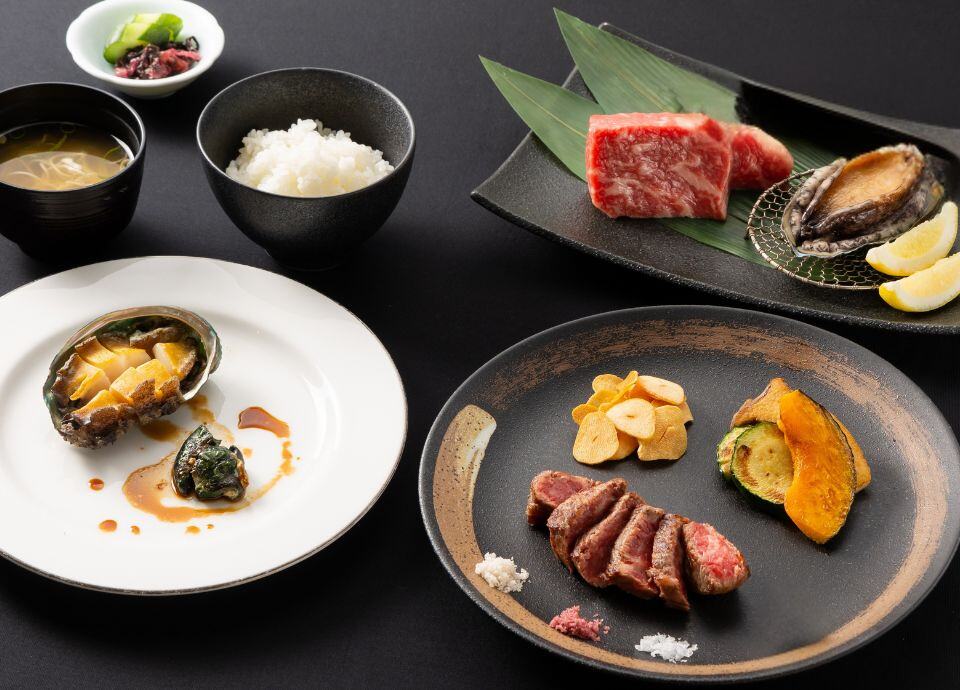 蝦夷鮑と国産牛のランチ<br>（ワンドリンク付）