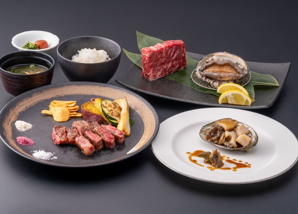 蝦夷鮑と国産牛のランチ<br>（ワンドリンク付）